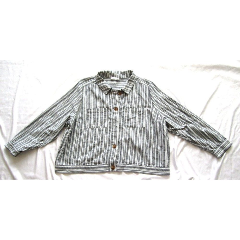 Women's 89th Madison Button Down Stripe Cotton Jacket Sz 2X (WJ14)